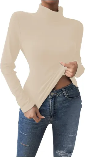 Women's Turtleneck Long Sleeve Shirt Slim Fit Base Layer Tops 2025 Basic Solid Color Travel Pullover Top Tunics