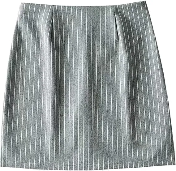 Womens Y2K Pinstripe Casual Pencil Skirts Mini Length Office Work Short Bodycon Skirts