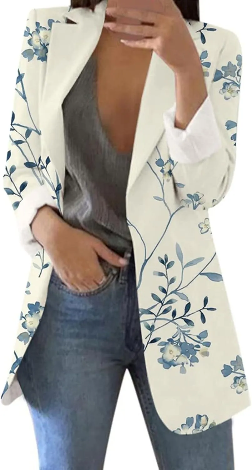 ZEFOTIM Blazers for Women Print Light Weight Trendy Trench Coats Ladies Work Professional Fashion Casual Jackets