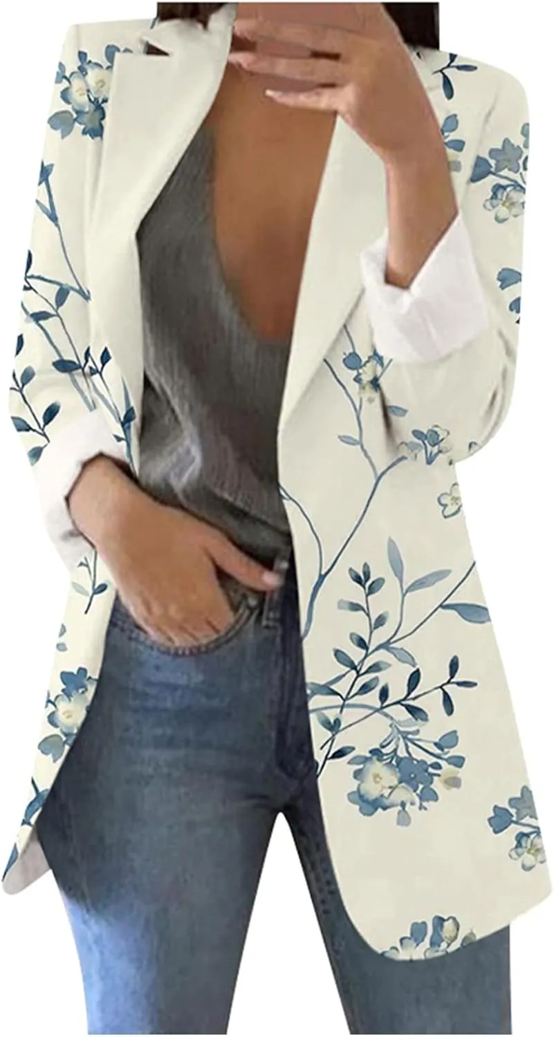 ZEFOTIM Blazers for Women Print Light Weight Trendy Trench Coats Ladies Work Professional Fashion Casual Jackets